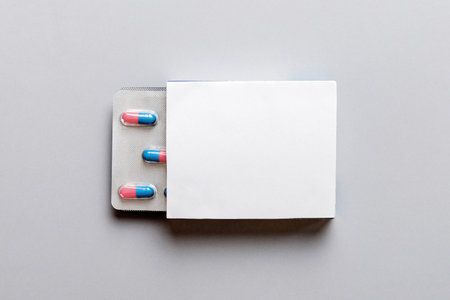 Blank White Product Package Box Mock-up. Open blank medicine drug box with blister top view.