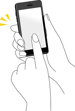 advertising, art, background, black, blank, business, cartoon, cell, cellphone, communication, communicator, computer, concept, design, display, drawing, empty, gadget, graphic, hand, hold, icon, internet, isolated, line, message, mobile, note, object, outline, paper, pen, person, phone, screen, showing, sign, sketch, smart, smartphone, symbol, telephone, touch, touch, vector, white, wirelessのイラスト素材