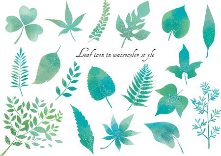 Watercolor style plant leaf icon setのイラスト素材