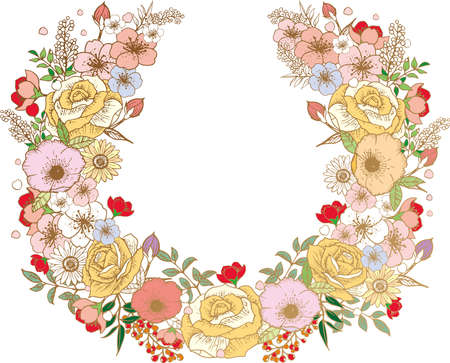 Handwritten floral material on white backgroundのイラスト素材