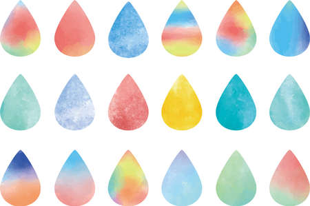 Watercolor drop icon material on white backgroundのイラスト素材