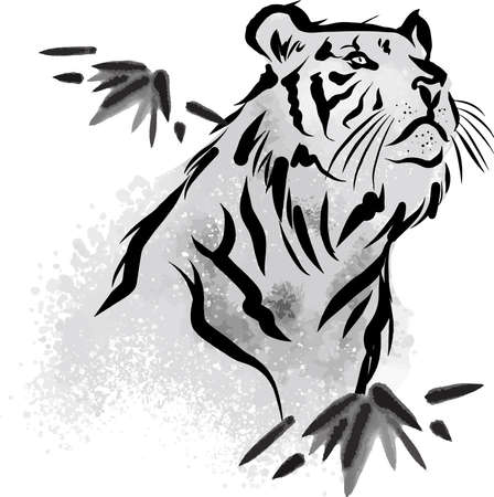 Ink painting tiger illustration on white backgroundのイラスト素材