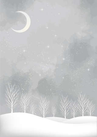 Illustration of trees on the background of watercolor starry skyのイラスト素材