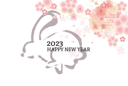 2023 Japanese New Year's card template material Translated by: Rabbitのイラスト素材