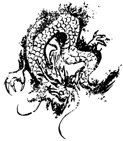 2024 zodiac sign on white background, dragon - stock illustrationのイラスト素材
