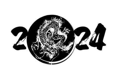 2024 New Year's card Dragon illustration, Japanese style design