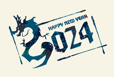 2024 New Year's card Dragon illustration, Japanese style designのイラスト素材