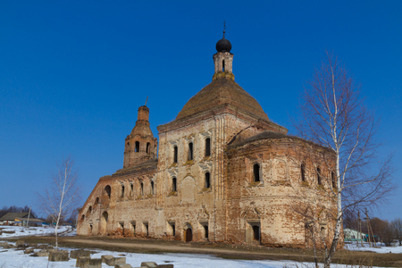 Abandoned orthodox christianity church at early springの写真素材