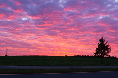 red morning sky. cloudy sky morningの写真素材