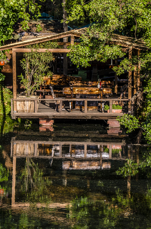 Beautiful Lake House in Ohrid lake SKopje   amazing reflection on the water and beautiful Natureの写真素材