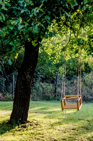 an Old wooden Swing hanging on a tree   Greece 2013の写真素材