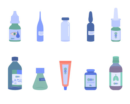 Vector set of medicines, various preparations and other subjects related to medicine and treatment of various diseases.のイラスト素材