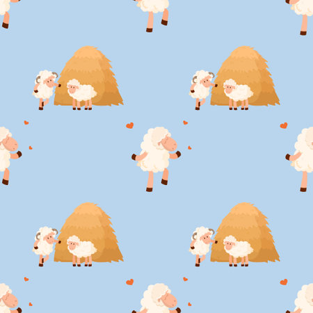 Vector pattern with sheep and rams. In the illustration, a ram flirts with a sheep, after the sheep fall in love with it. In the picture three types of sheep were used, which are placed in a chess ordのイラスト素材