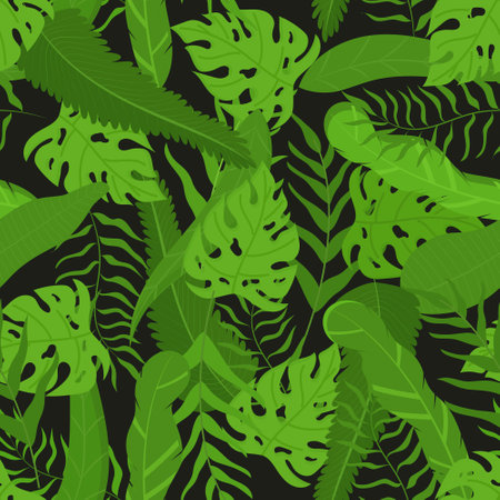 Vector seamless pattern with tropical leaves. Summer fashion background on botanical themes.のイラスト素材