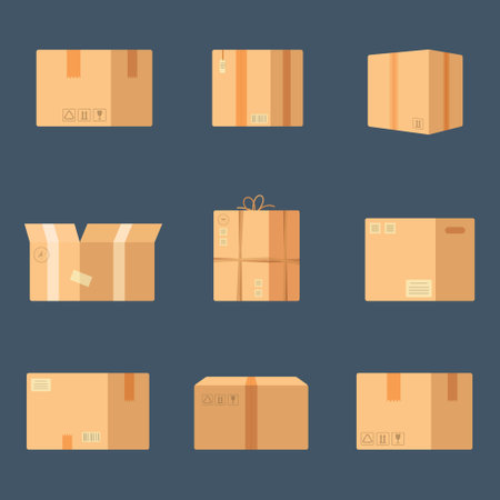 Vector illustration of boxes. Set on blue background. The parcel is ready to be shipped.のイラスト素材