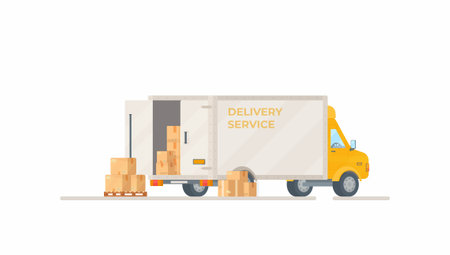 The car is ready to go. Vector illustration of the boxes. Express delivery drawing.のイラスト素材