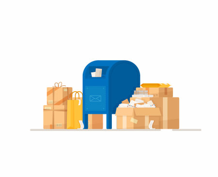 Vector illustration of a mailbox. Parcel delivery. Boxes filled with sheets.のイラスト素材