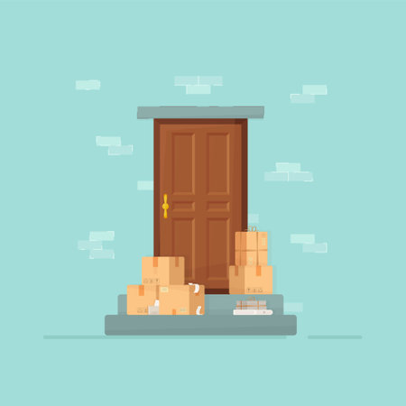 Vector illustration of parcels. Orders from the Internet. Drawing on blue background.のイラスト素材