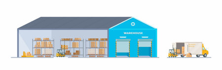 Vector illustration of a delivery order site. Flat style drawing. Boxes ready to ship.のイラスト素材