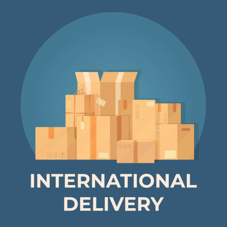 Vector illustration of a box. Drawing on a blue background. Parcel warehouse.のイラスト素材