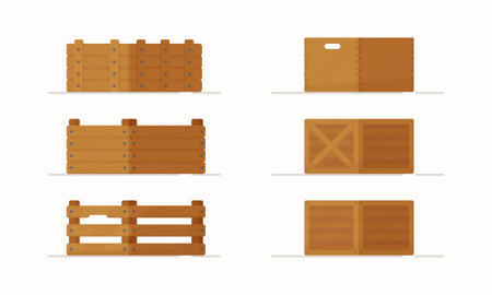 Vector illustration of a set of boxes. Storage boxes. Flat style drawing.のイラスト素材