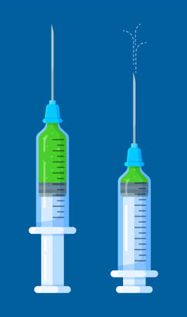The vaccine is in syringes. Vector illustration of a background image. Virus test. Medicine, hospital, help, test, physical examination.のイラスト素材