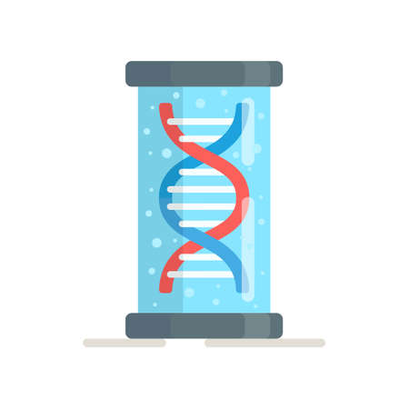 Vector illustration of dna in a liquid capsule. Checking the compatibility test. The modern simple flat sign of the evolution of life is isolated. Chromosome logo.のイラスト素材