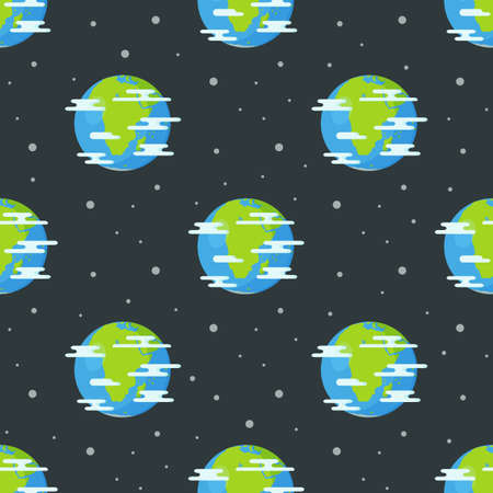 Painted elements of seamless patterns. Spatial background. Illustration of a space drawing. Vector illustration of planet Earth pattern. Seamless pattern with cartoon planets.のイラスト素材