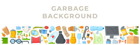 Vector illustration Collecting broken things at the landfill. House cleaning. Nibbles, scraps, broken things.のイラスト素材