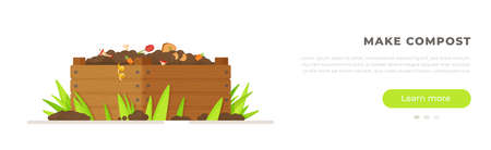 Vector illustration of a compost pit. Sale of homemade fertilizer for the vegetable garden. Recycling waste into a useful business. Box, vegetable garden, vegetables, skins.のイラスト素材