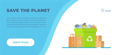 Vector illustration of the site for ordering service garbage collection. Garbage can with waste, plastic bags. A pile of waste that smells ugly and has begun to decompose.のイラスト素材