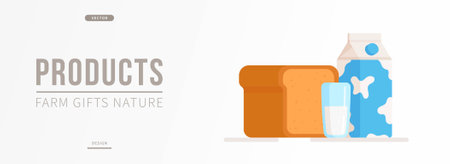 Vector illustration of isolated dairy products. food products produced from milk. The processing of milk into food products is done to impart special flavor qualities and increase storage stability. Milk, a glass of milk, a carton of milk.のイラスト素材