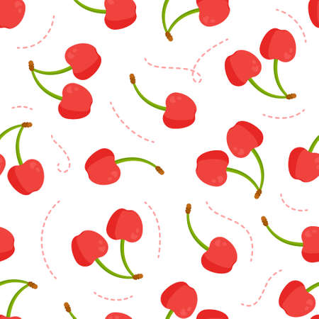 Cherry pattern vector illustration. Seamless red cherry pattern design. Wallpaper for backgrounds of postcards, advertisements and other various things. Wrapping paper, vector textile fabric printのイラスト素材