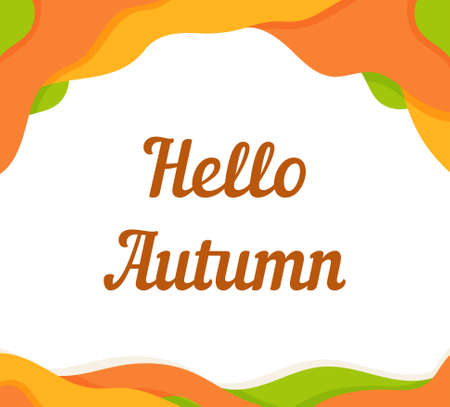 Vector background with red, orange, brown and yellow autumn spots. Beautiful fall fall inscriptions. Bright red leaves.のイラスト素材