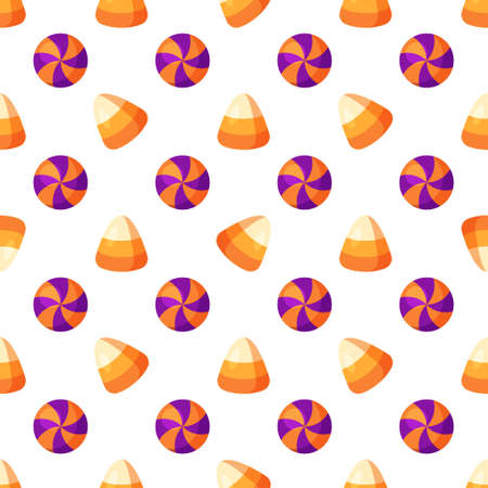 Multicolor style for baby, kids, and children fashion print and wrapping textile. Vector halloween pattern popular background with seamless candy monster after trick and treat.のイラスト素材