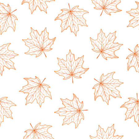 Vector illustration of hand draw maple leaf pattern.Endless drawing of autumn leaves drawn in pencil. Beautiful fall wrapping paperのイラスト素材