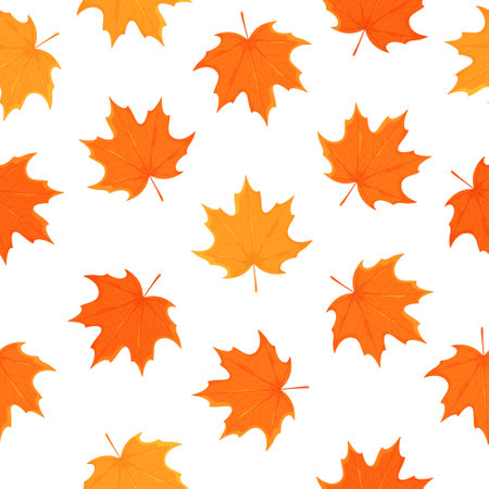Vector illustration of the pattern of autumn leaves. Maple leaf print. Seamless pattern of variegated dried leavesのイラスト素材
