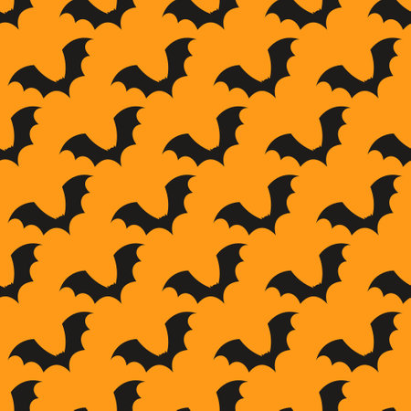 Vector illustration of bat pattern on red background. Seamless drawing for the Halloween holiday. Scary bats.のイラスト素材