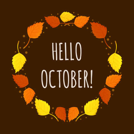 Bright red leaves. Background with brown wooden planks. Vector background with red, orange, brown and yellow autumn leaves.のイラスト素材