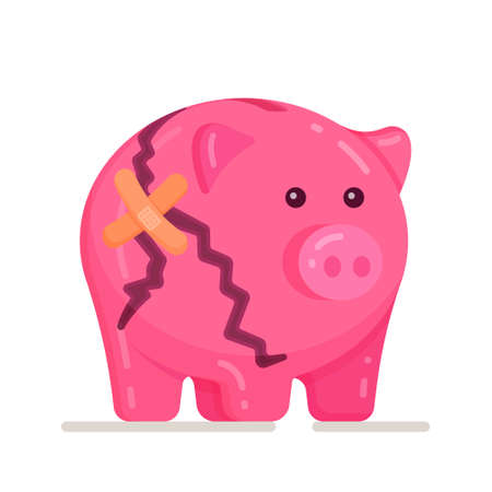 Vector illustration of broken piggy bank on white background. Broken piggy bank money savers. Piggy, savings money, icon.のイラスト素材
