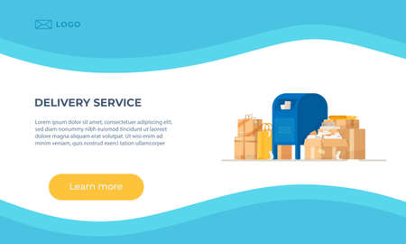 Mailbox with parcels and letters. Vector illustration of ordering goods from the Internet. Goods in boxes.のイラスト素材