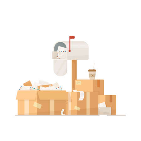Vector illustration of a mailbox. Parcel delivery. Boxes filled with sheets.のイラスト素材