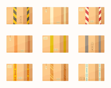The boxes are ready to ship. Vector illustration of the order from the Internet. Packing online purchases.のイラスト素材