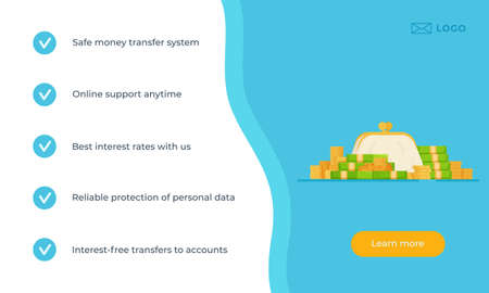 Vector illustration of wave style template design with infographic. Concept on the theme of paying bills. Wallet with money and coins.のイラスト素材