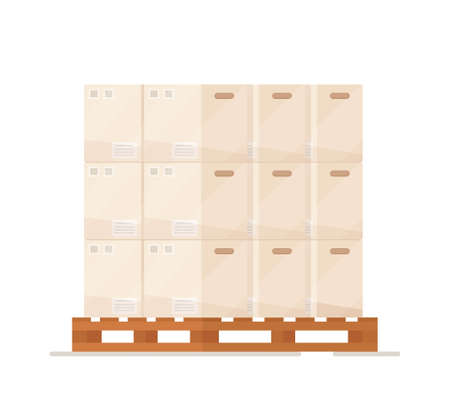Vector illustration of pallet box isolated on white background. Storage box for spare parts on wooden pallet cardboard box cardboard barcode pictograph abstract. Ready for loading.のイラスト素材