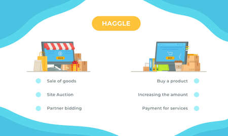 Vector illustration of wave style template design with infographic. Concept on the theme of financial trading. Buyer and seller computers.のイラスト素材