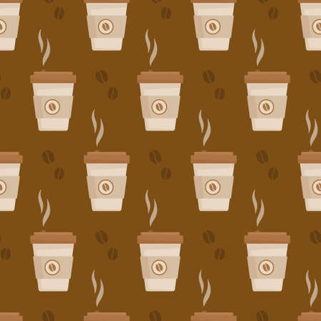 Vector illustration of coffee pattern. Endless pattern of a warm autumn latte. Walking through the autumn streets.のイラスト素材