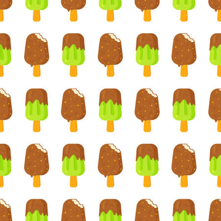 Vector illustration of the chocolate ice cream pattern. Background of many kinds of ice cream. Smooth, seamless pattern.のイラスト素材