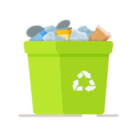 Vector illustration of a trash can. Collection of garbage to be taken to the landfill. Ordering garbage collection services. Calling a cleaning company to your home.のイラスト素材