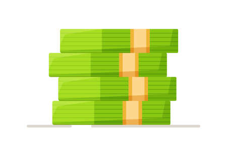 Vector illustration of money stack. Stacked money, green dollar bills and gold coins, money finance success. A pile of dollar bills.のイラスト素材